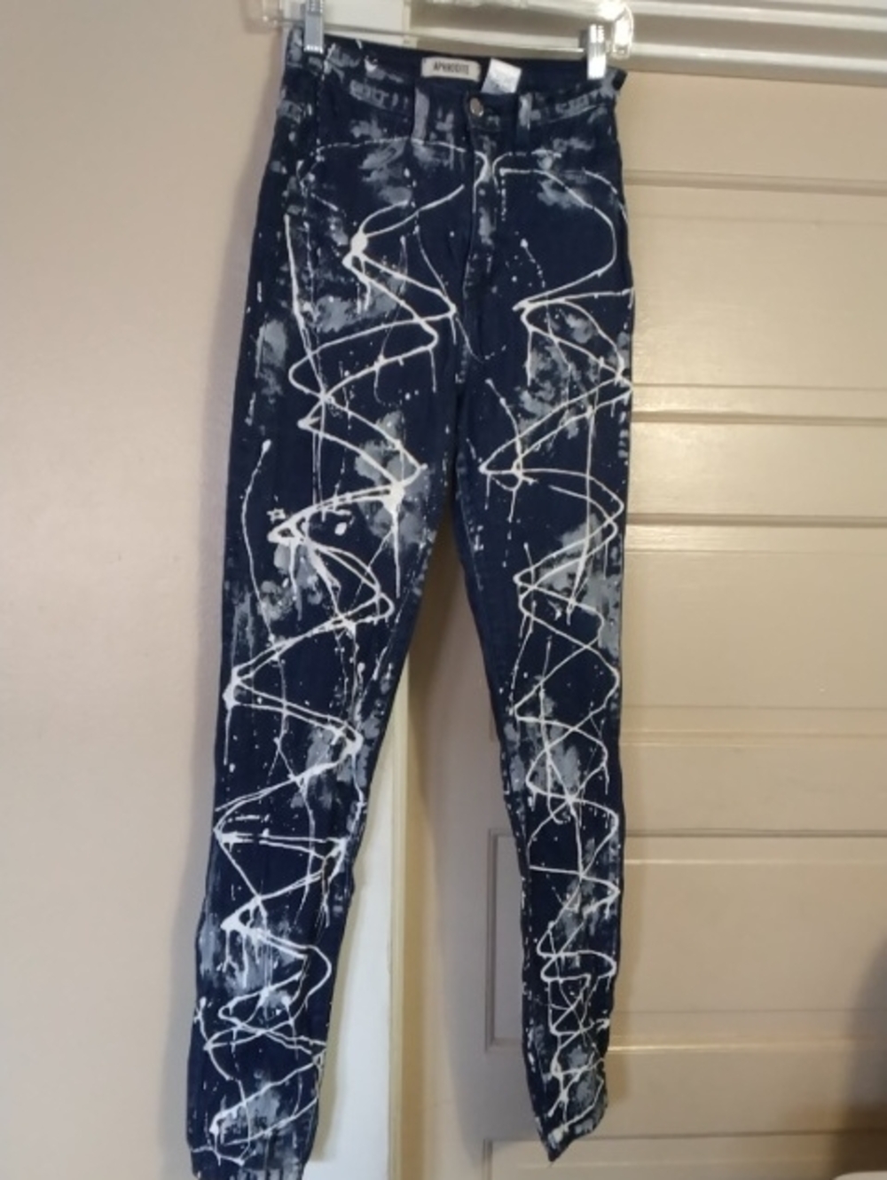 Aphrodite Navy Skinny Jeans with White Paint Detail